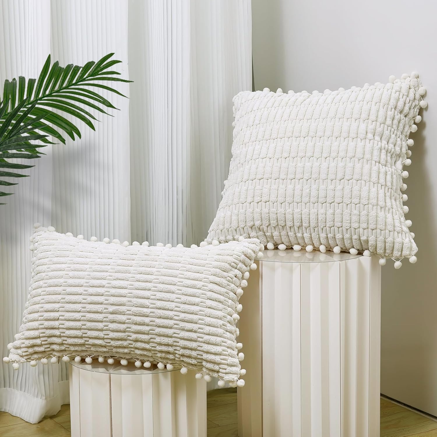 Lot de 2 Housses de Coussin 45x45 Velours Côtelé Housse Coussin de Canapé taie Coussin Canape Boho pour Chambre Maison Décoratives de Voiture Housse - 4