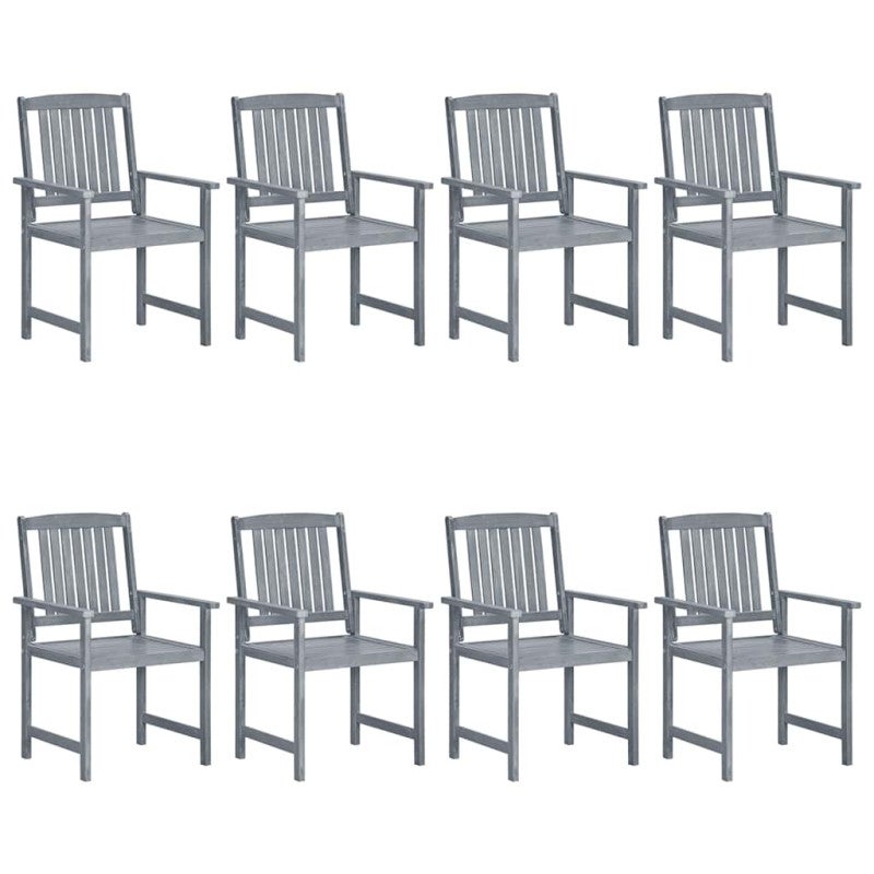 Chaises de jardin et coussins lot de 8 Bois acacia solide Gris - 3