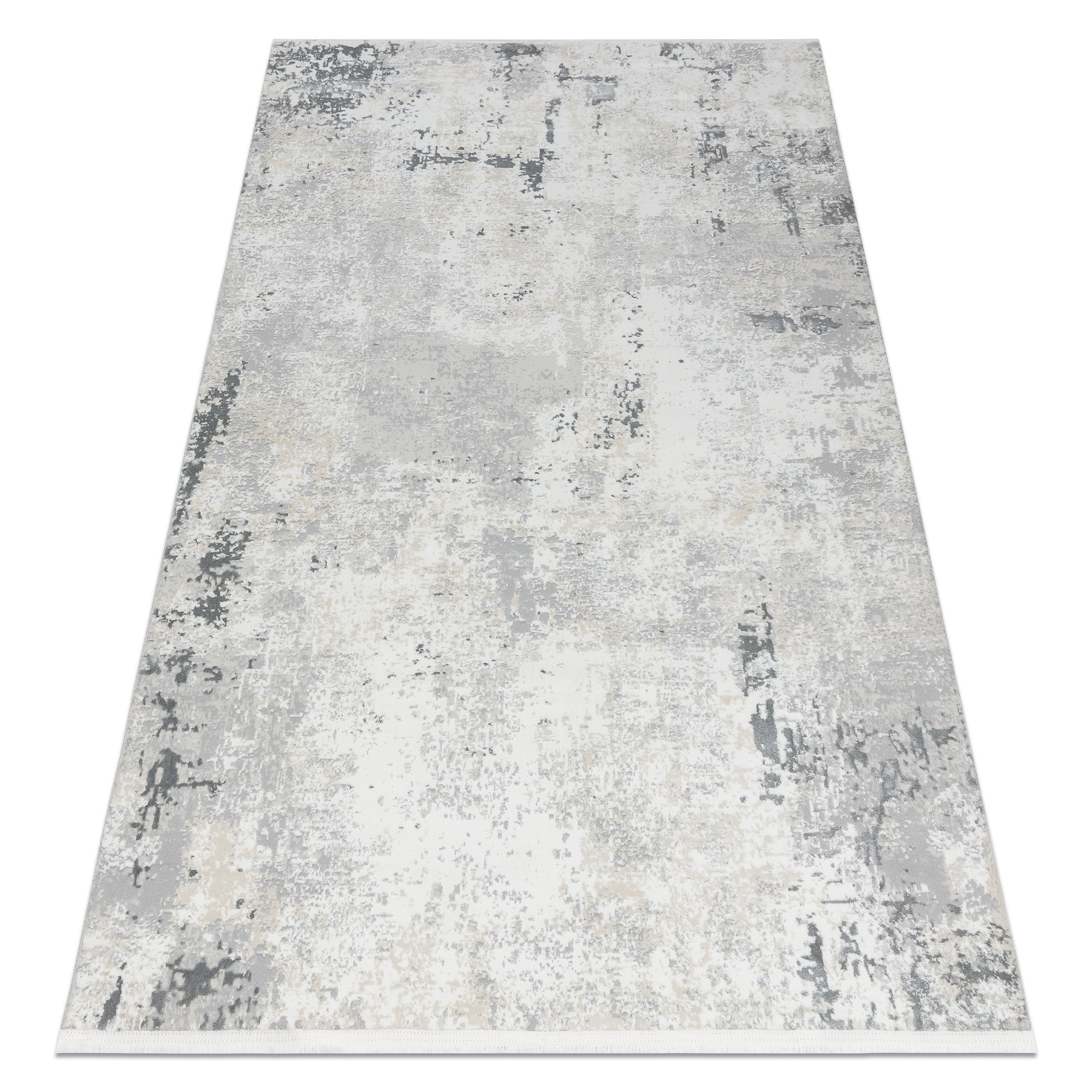 Alfombra moderna duke 51378 crema / gris - hormigón, piedra estructurada, muy suave, flecos 180x270 cm