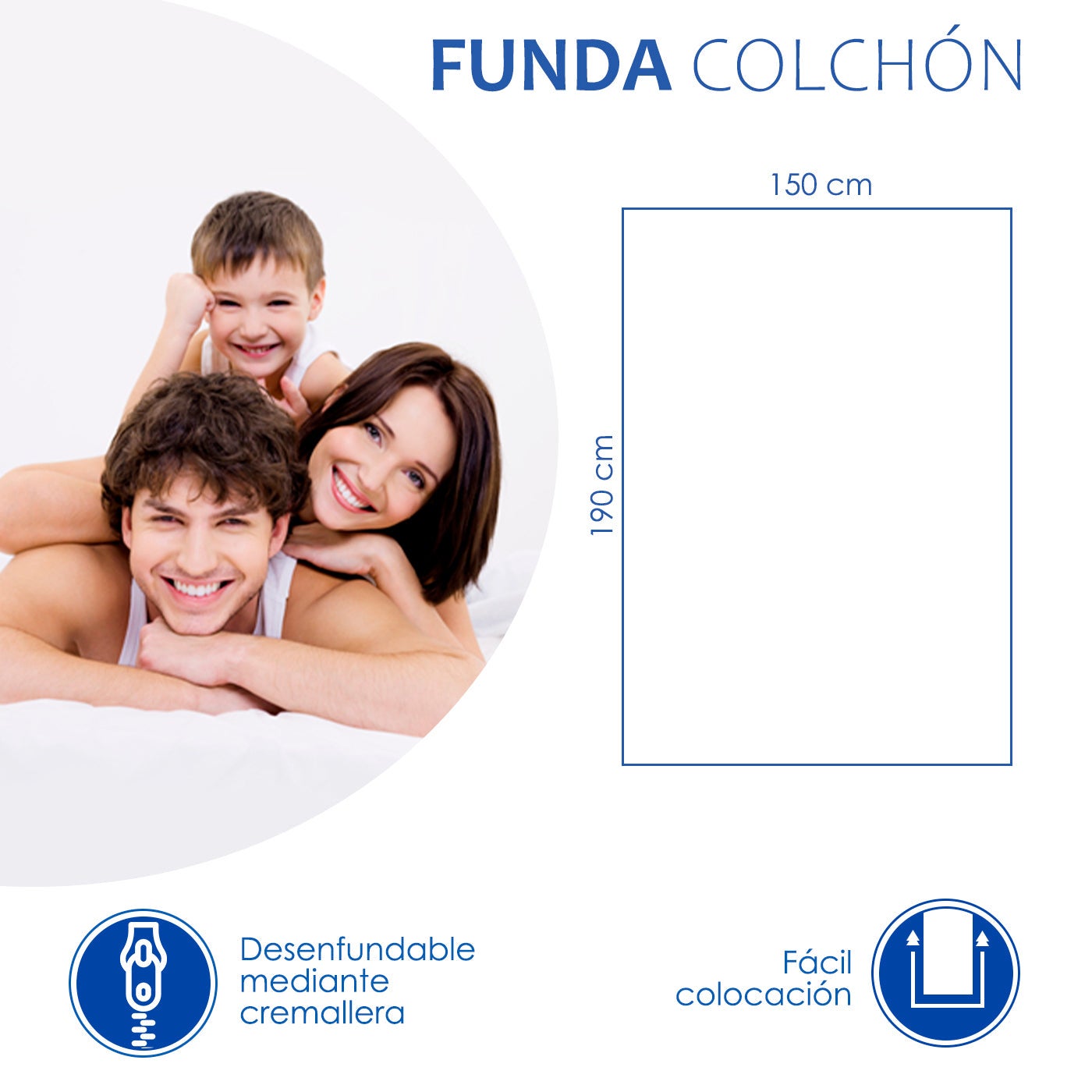 HOME MERCURY- Capa de colchão com fecho de correr. Fácil de colocar, resistente, macio e agradável 100% poliéster. (Cama 150) - 4