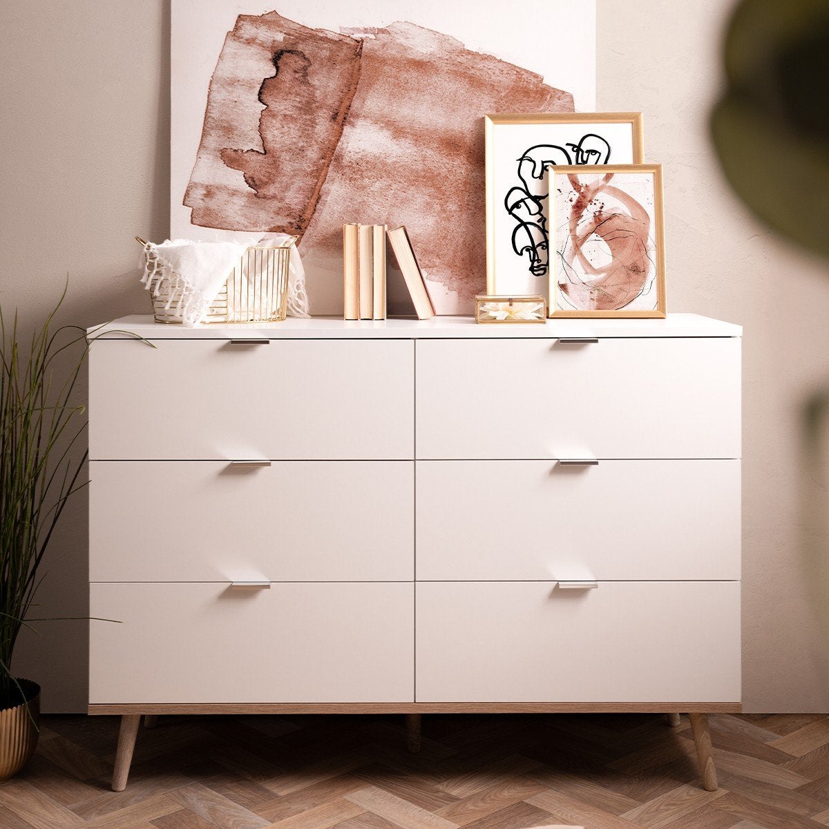 Commode Göteborg 6 tiroirs - Décor chene sonoma Blanc - L 120 x P 40 x H 86,5 cm - 7