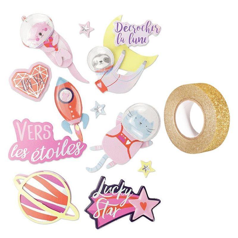 Set Di 36 Washi Tape Galassia: Nastri Adesivi Decorativi Con Stelle E Luna – Perfetti Per Diario, Bullet Journal, Album E Regali Fai Da Te - 2