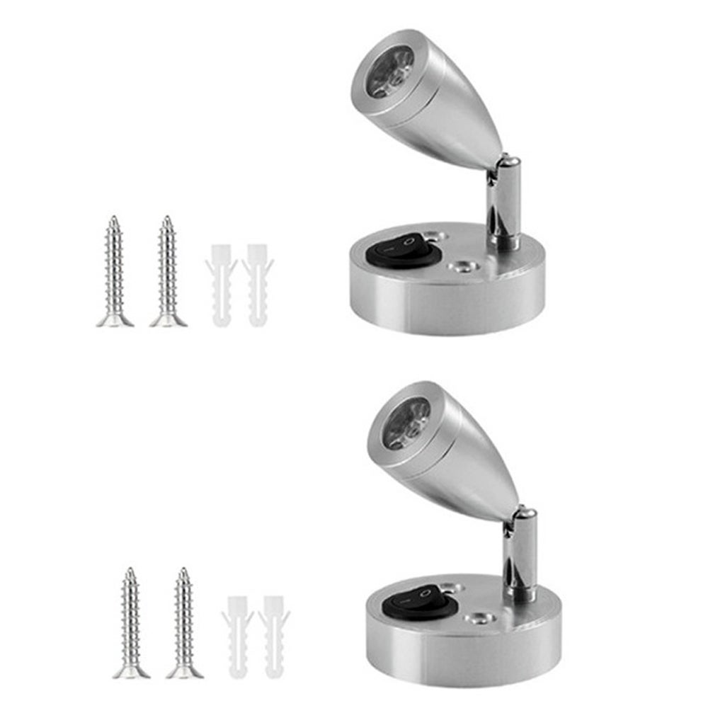 Zestaw 2 lamp LED 3 W 12 V do kampera, łodzi, przyczepy kempingowej, lampka do czytania z włącznikiem, światło ciepłobiałe, 3 000 K, 220 lm, srebrne