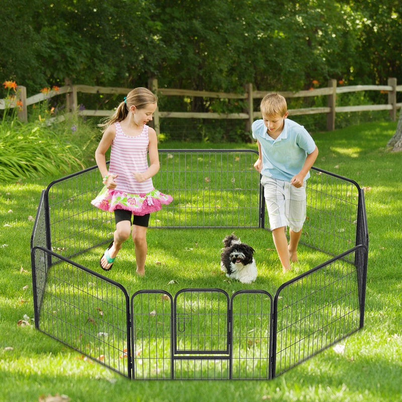 Enclos pour chien 8 pièces hauteur 60cm parc pour chiots avec porte et bâche de protection pliable Montage sans outil pour chiens et chats - 8
