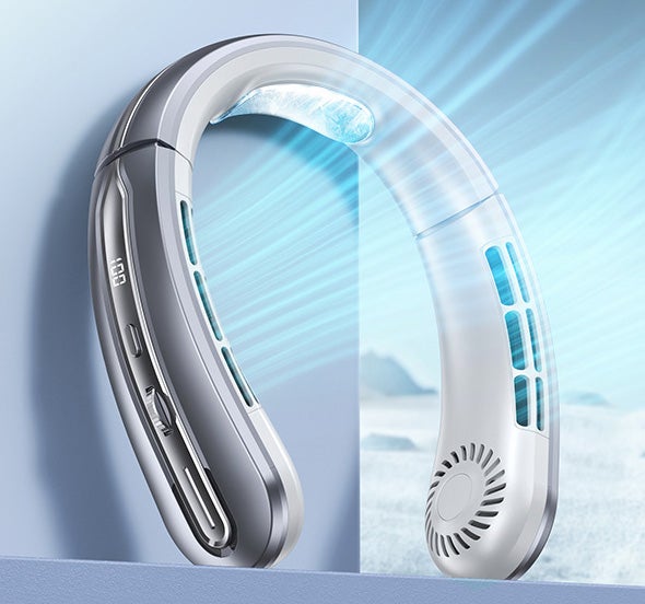 Letni szary przenośny wentylator na szyję prędkość wiatru wyświetlacz cyfrowy ładowanie przez USB odpowiedni do uprawiania sportów świeżym powietrzu