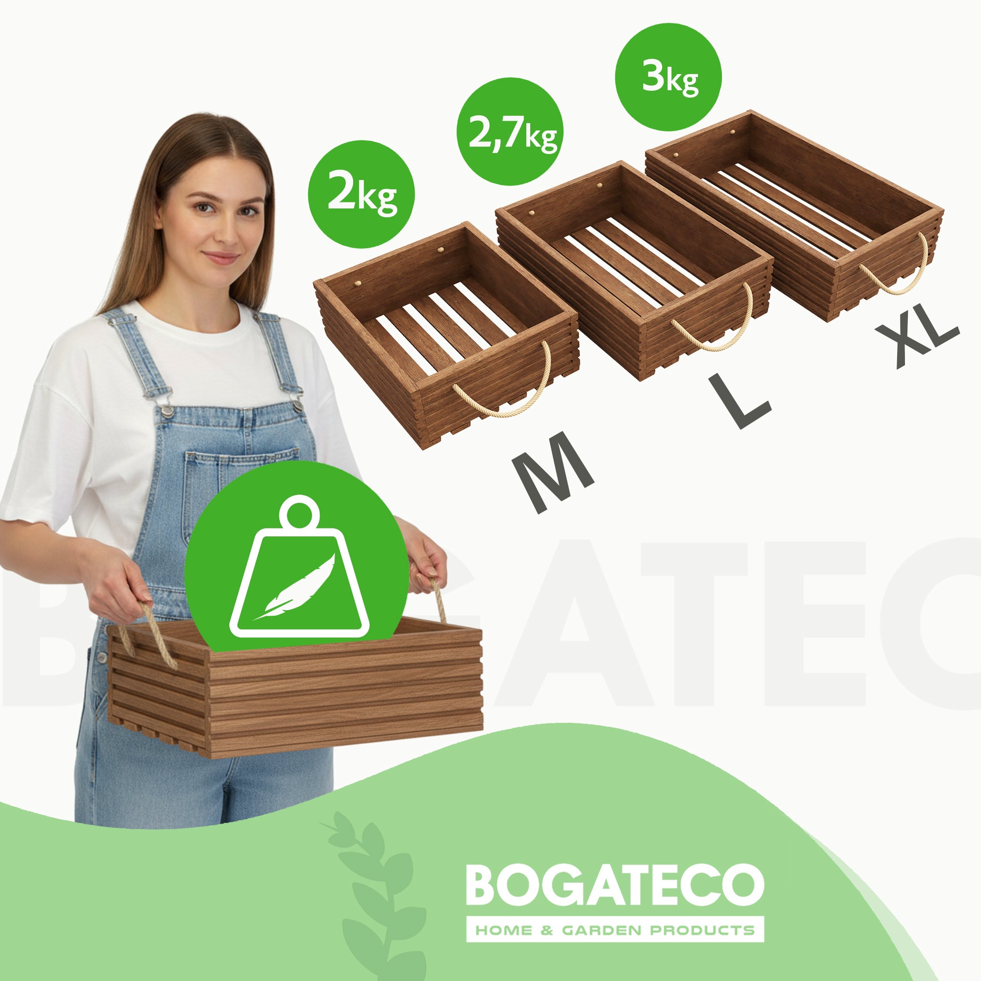 BOGATECO boîte en bois naturel |60x35x14,5 cm |Caisses décoratives en bois |boîte à fruits |Boîte à légumes |Boîte en bois pour le stockage - 4