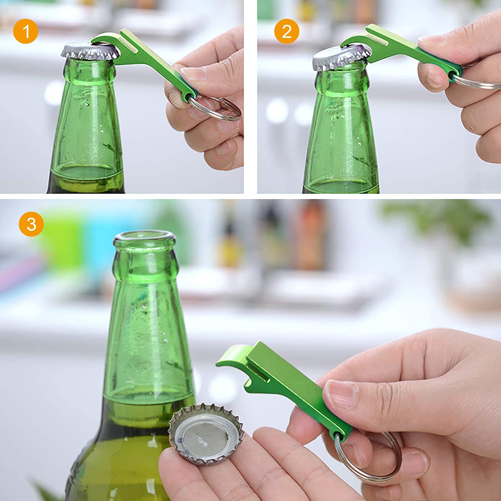 20 apribottiglie in alluminio, per birra e bibite gassate, con portachiavi e artiglio, tascabile, 5 colori - 4