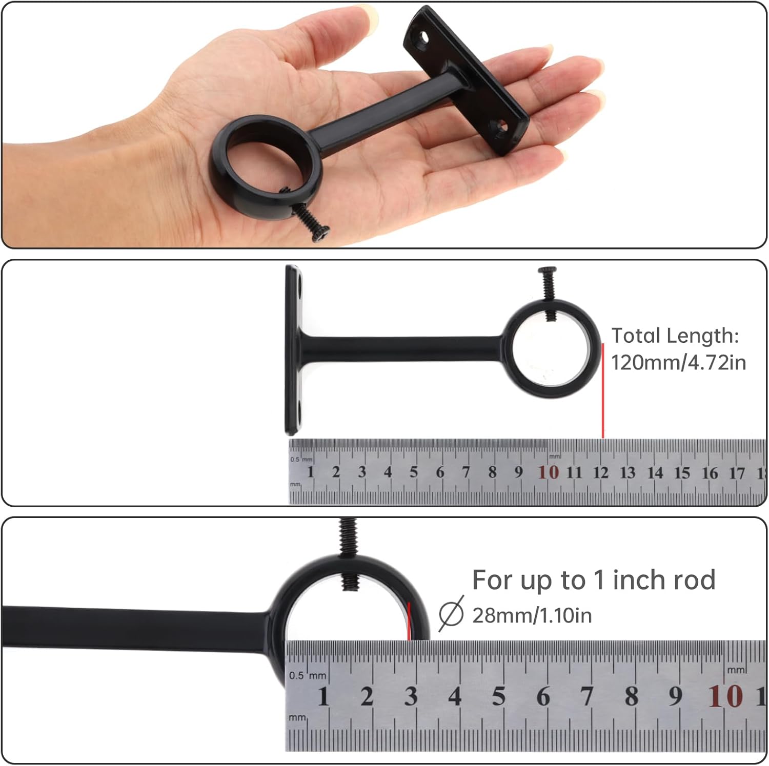 Suporte curto para varão de cortina de 28 mm - 2 peças - Suporte de alumínio - Acessório para varão de cortina de teto - 2