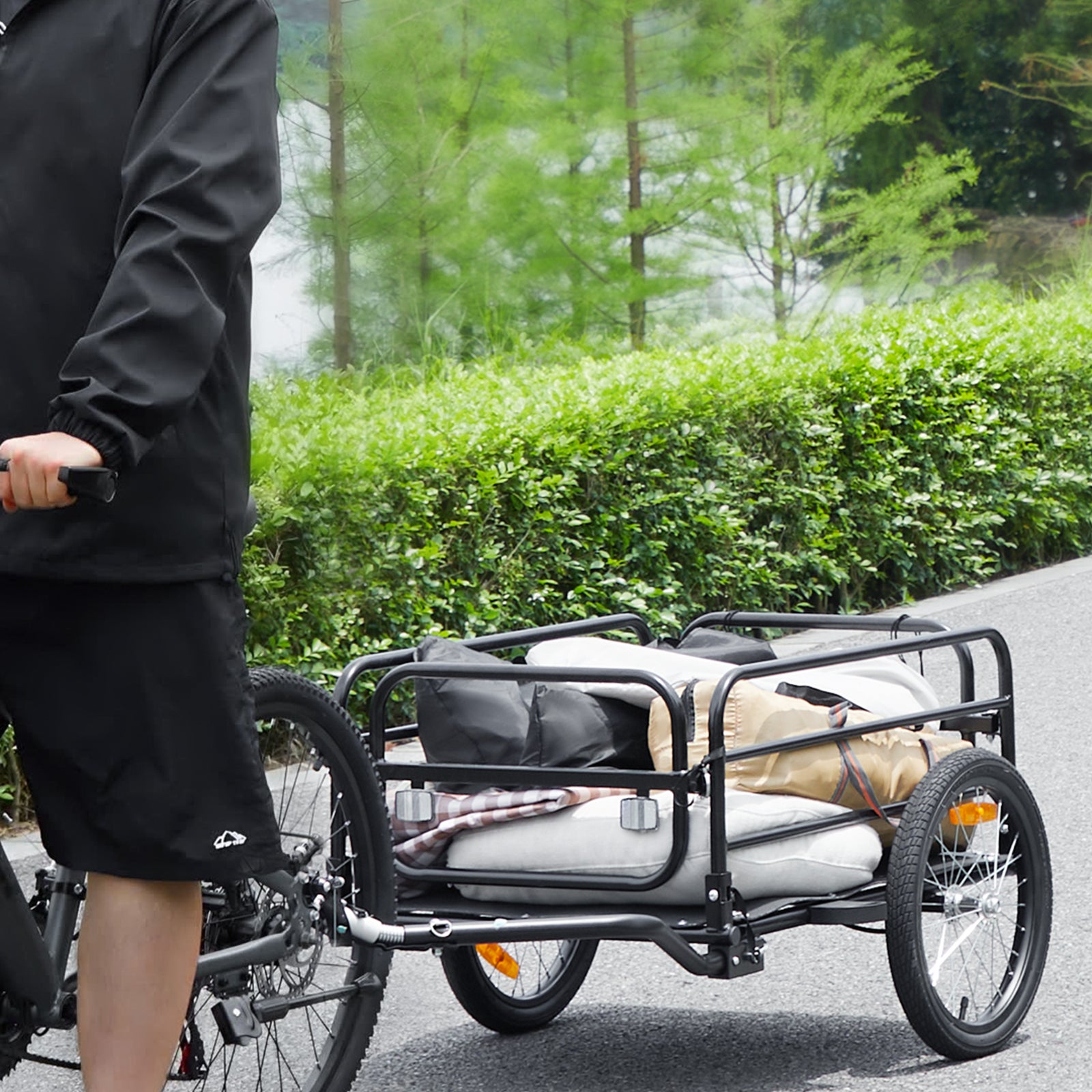 Remorque de vélo,VEVOR capacité de charge de 72,5 kg,chariot de vélo,rangement compact pliable et dégagement rapide avec attelage,roues de 406 mm, - 8