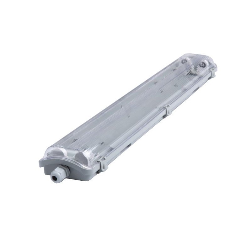 Lampa do garażu piwnicy T8/G13 hermetyczna 15W tworzywo sztuczne szaro-klosz przezroczysty wym:6,1x66x7cm IP65 Ecolight