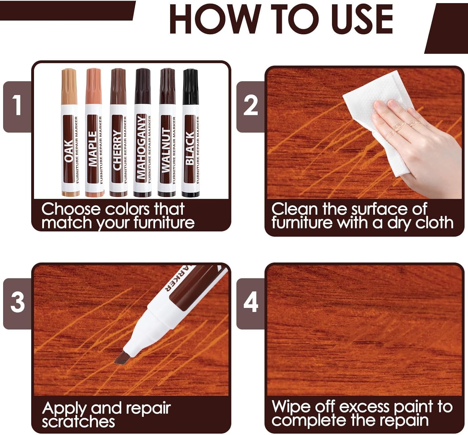 6 * Stylo de retouche de peinture pour sol, utilisé pour réparer les rayures sur les sols et les tables, protéger les surfaces, embellir les sols - 3