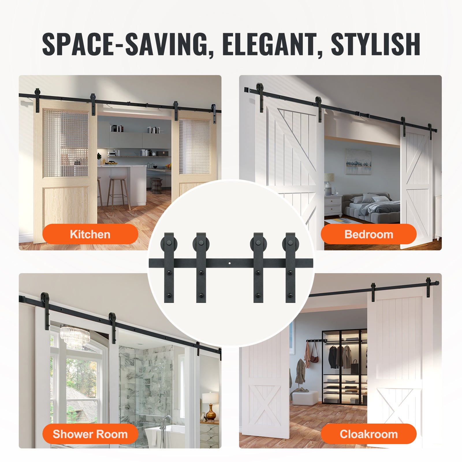 Kit Quincaillerie de Porte VEVOR Coulissante de Grange 244 cm Rail Porte Coulissante Convient Double Porte Largeur 1,12-1,32 m Epaisseur 32-45 mm Char - 6