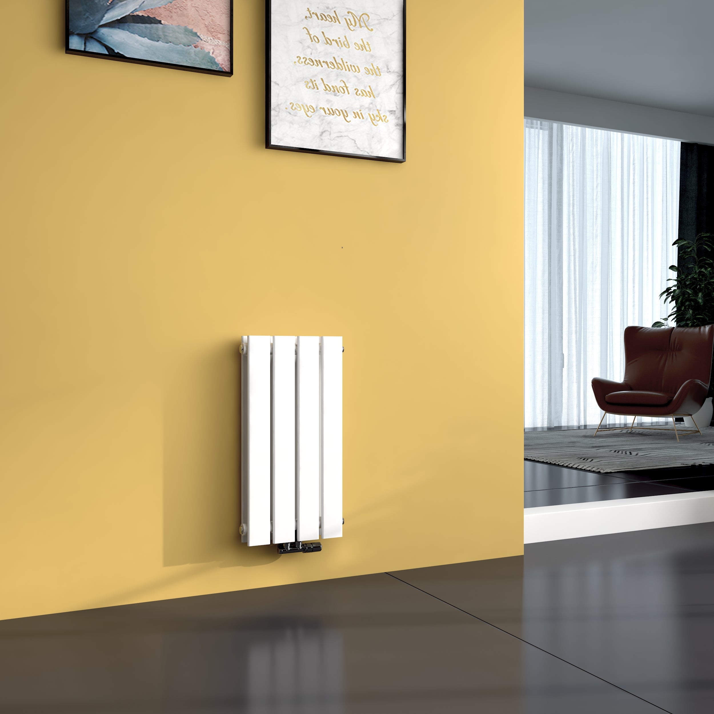 EMKE Grzejnik Stalowy Podwójny Pionowy 327W, 60x30,4 cm, 4 bar, do 4 m² – Biały