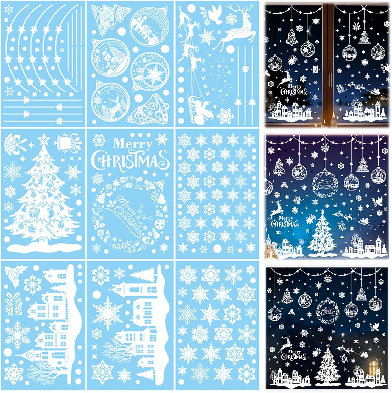 Set di 9 adesivi riutilizzabili per finestre natalizie, statici in PVC bifacciale, fiocchi di neve, decorazioni natalizie bianche per finestre con ar | Leroy Merlin