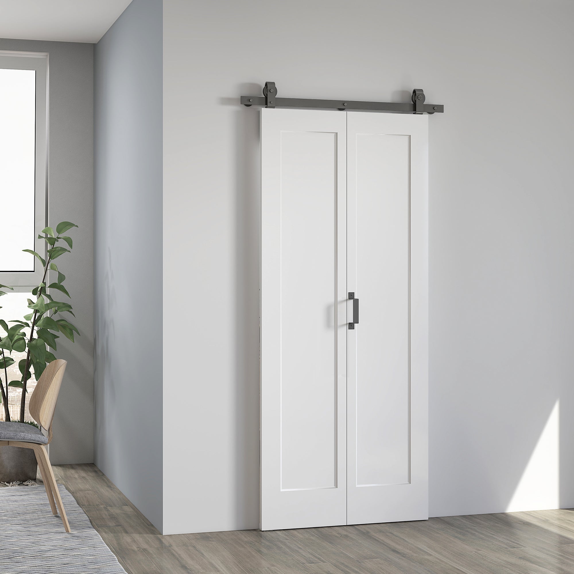 Puerta Plegable Corredera HOMCOM MDF, Acero al Carbono Blanco 90x3.5x210 cm - 2