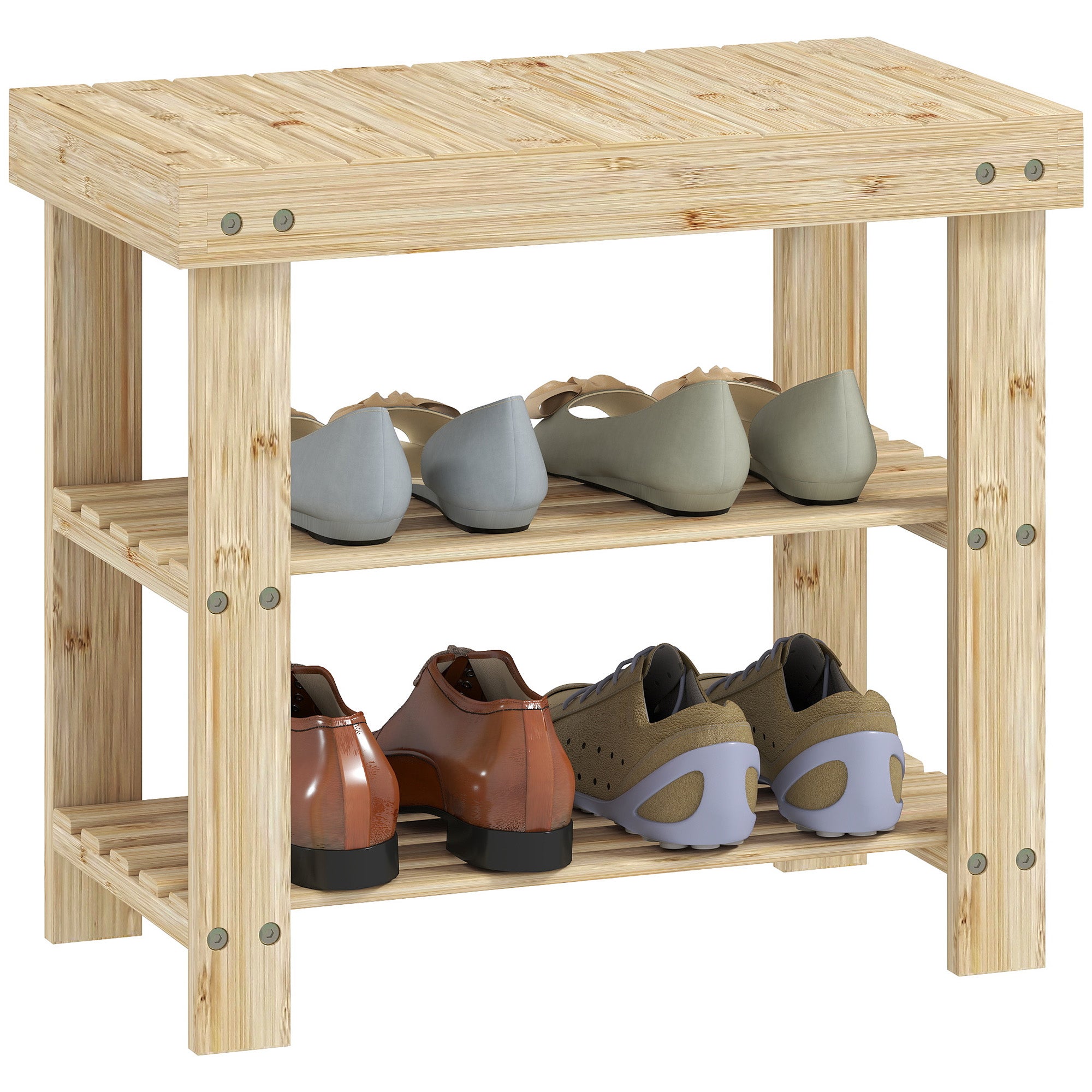 Zapatero De Madera De Acacia, 6 Pares, 2 Baldas, 41x69x26 Cm, Apilable, Color Natural, Relaxdays | Leroy Merlin