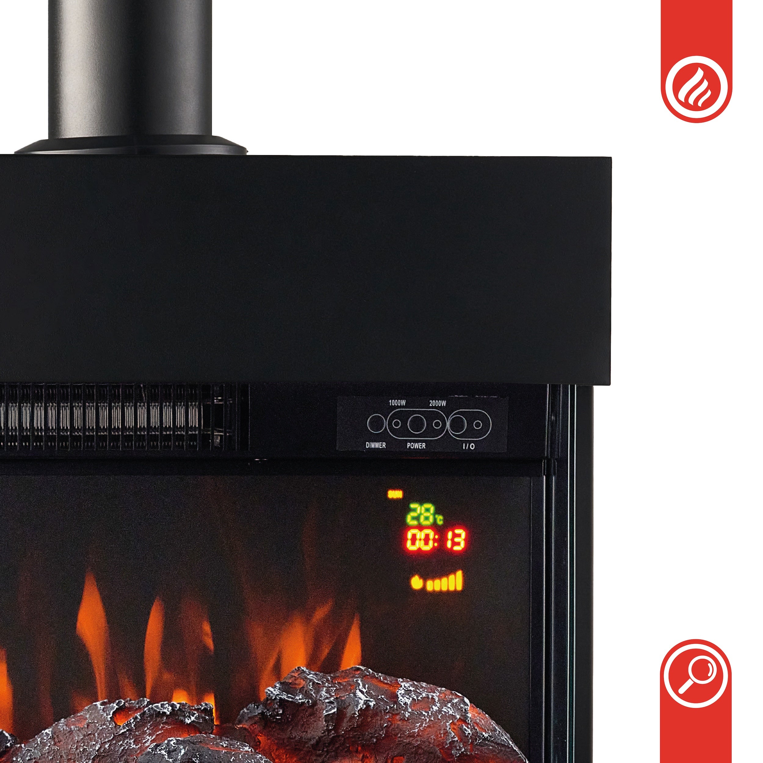 KAMINIO Cheminée Électrique HENRI avec Tuyau - Poêle avec Chauffage, Effet de flamme 3D, Compartiment à bois, Télécommande - Noir - 9