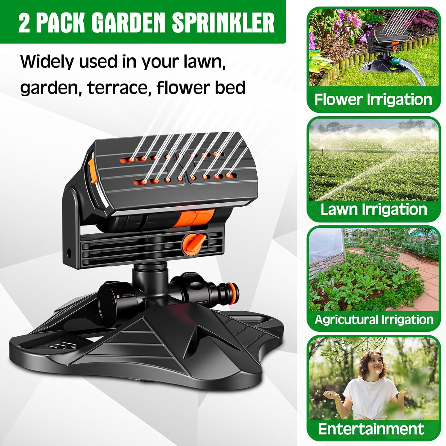 Lot de 2 têtes d'arrosage oscillantes automatiques, arroseur de pelouse ABS, adapté à l'arrosage de grandes surfaces de jardin (type de base) - 7