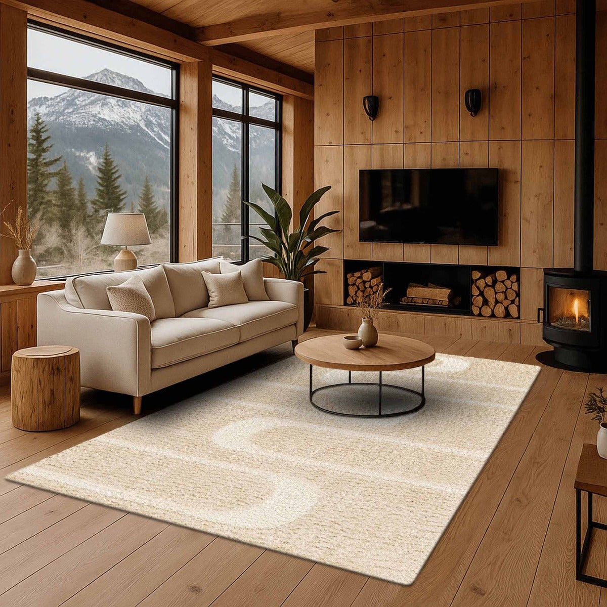 Tappeto shaggy morbido a rilievo geometrico beige 160x230 - 8