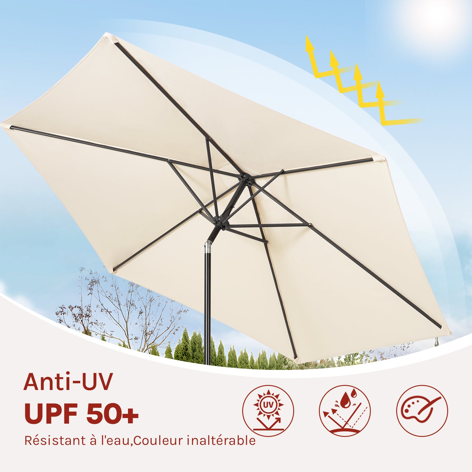 WOLTU Parasol de Jardin, 270cm, Parasol Inclinable avec Manivelle, pour Jardin/Balcon/Terrasse/Plage/Marché, Tissu Anti-UV 180g/m², Beige - 5