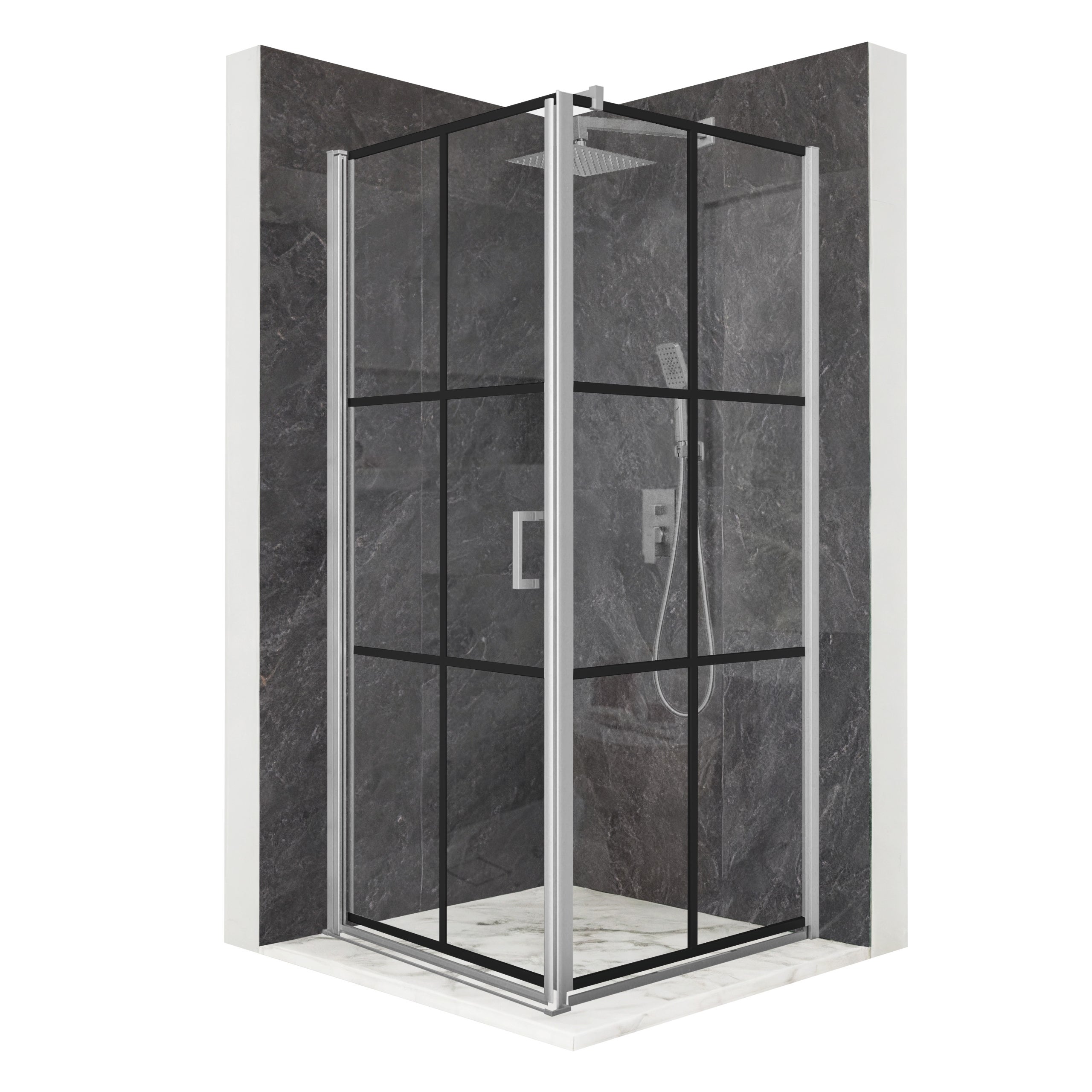 Kabina prysznicowa kwadratowa drzwi uchylne srebrna 80x80cm szkło 6mm + powłoka