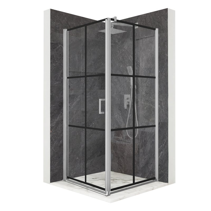 Kabina prysznicowa kwadratowa drzwi uchylne srebrna 80x80cm szkło 6mm + powłoka
