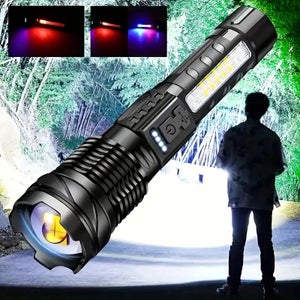 Torcia LED potente e luminosa, ricaricabile, zoomabile, impermeabile