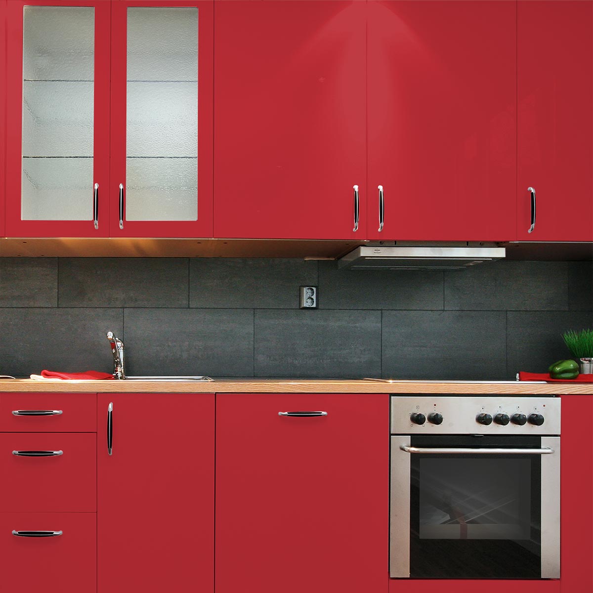 Rotolo adesivo in vinile impermeabile al metro - Adesivo lavabile per cucina, mobili, armadi, porte - 60cmx40m - Rosso ciliegia - 5