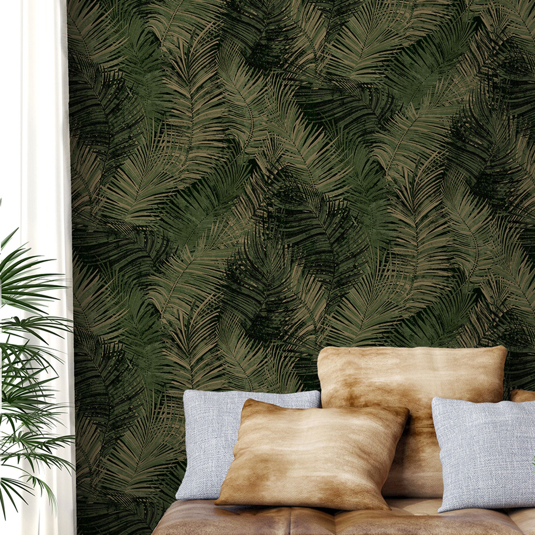 Papier peint exotique vert d'or - 53x1000cm - 3