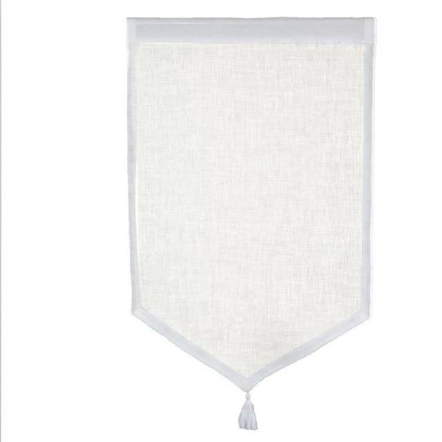 Paire de petits voilages en 100% lin avec pointe et pompon - Ecru - 45x70 cm - Lin