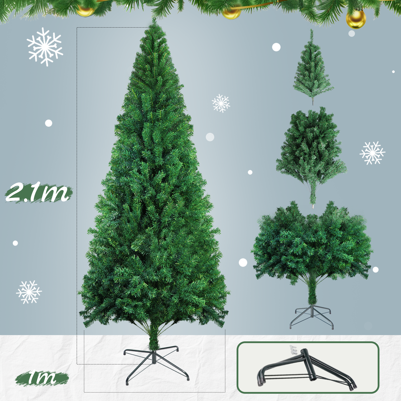 Nettlife Sapin de Noël Artificiel 210 cm, Ultra-Réaliste en PVC, Montage Rapide et Facile, Arbre de Noël Vert avec Support en Métal Stable. - 6