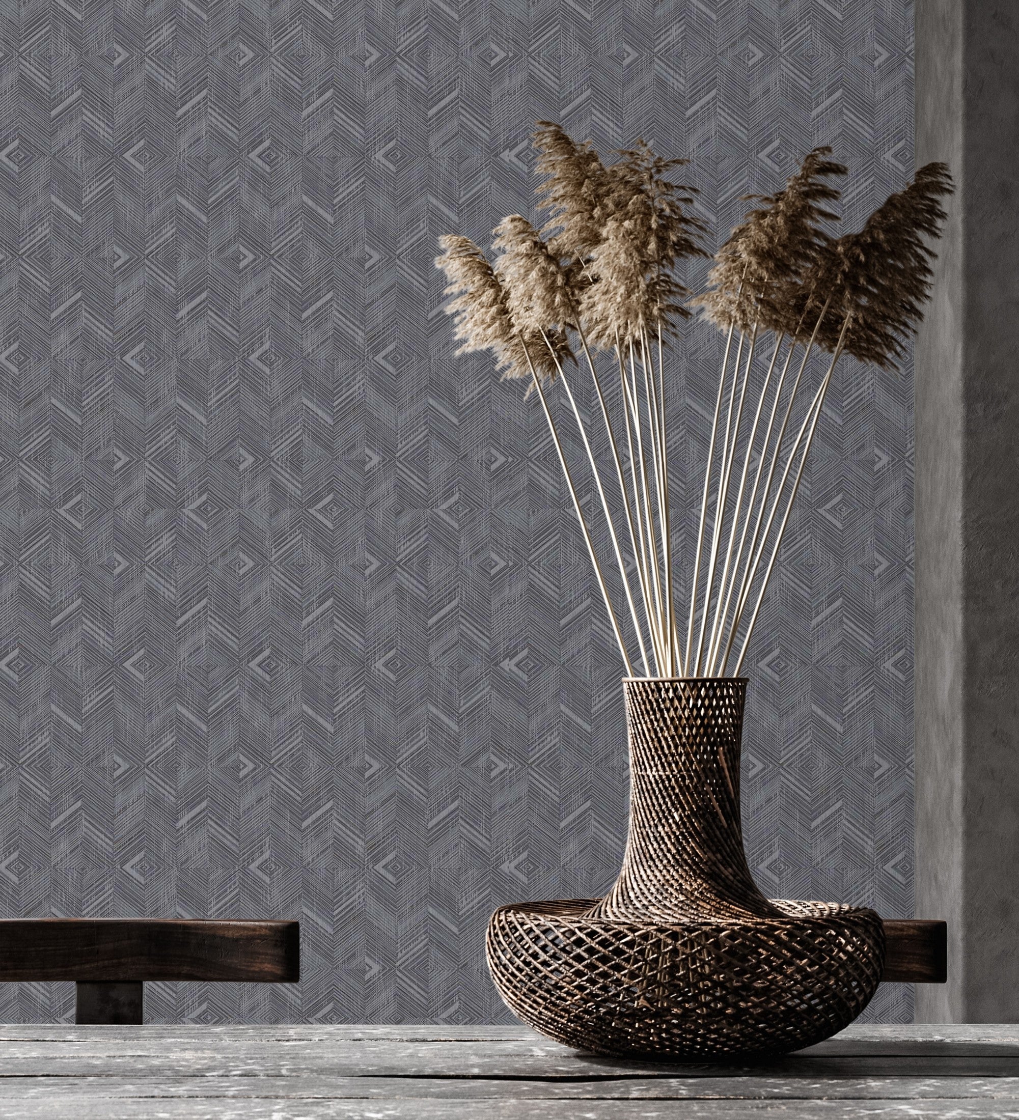 Papier Peint Vinyle Moderne Texturé En Relief Métallisé Gris Foncé