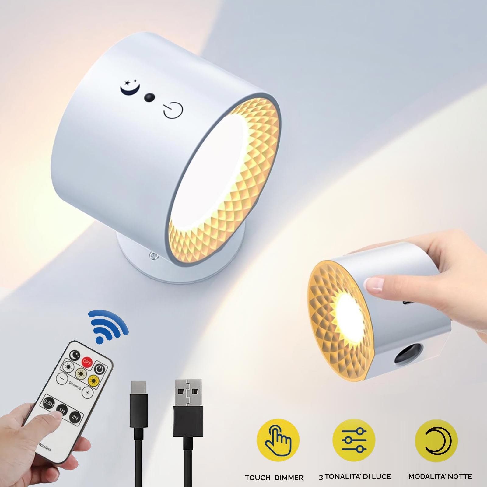 2 Applique LED Da Parete Ricaricabili Hapfish - Sensore Movimento, 3000mAh, Telecomando, 360° Regolabili, Per Interni/Esterni - Foto 7