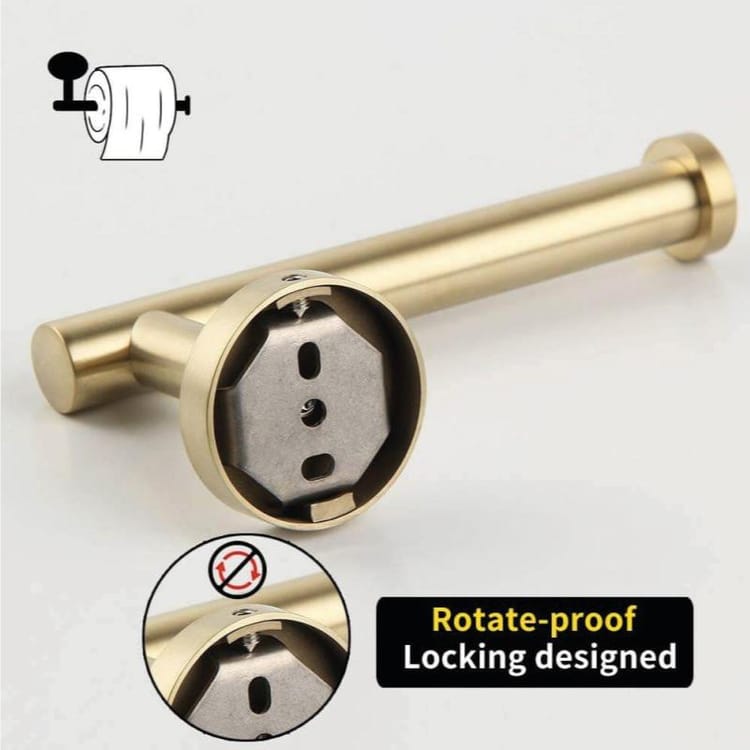 Porte-serviettes de salle de bain en or brossé 30 cm + porte-rouleau de papier toilette - 1 cintre - 7