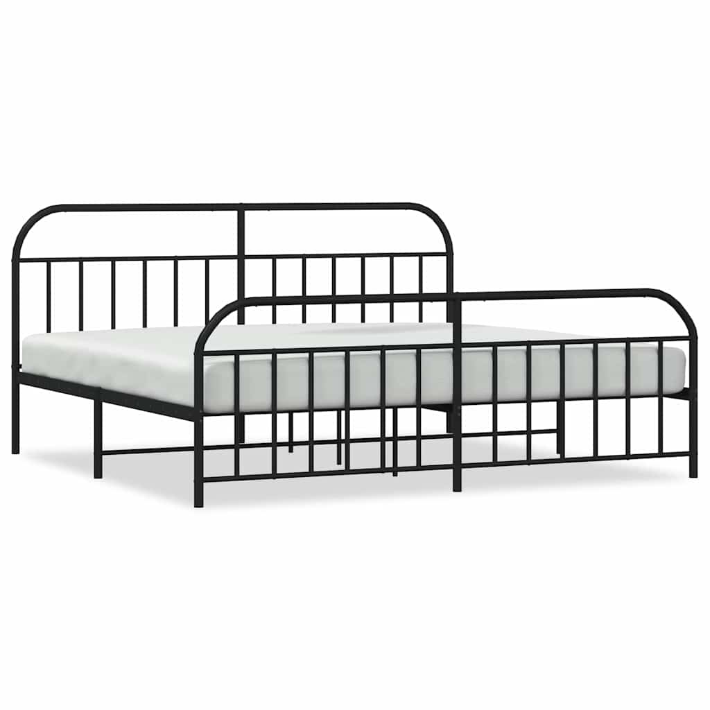 Estructura de cama sin colchón con estribo, de metal negro, para dormitorio, 193 × 203 cm - 2