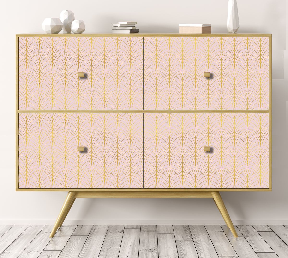 Adhesivo para muebles, armarios, pared, cocina, baños - decoración - art-decó in light pink and gold 100x100 cm