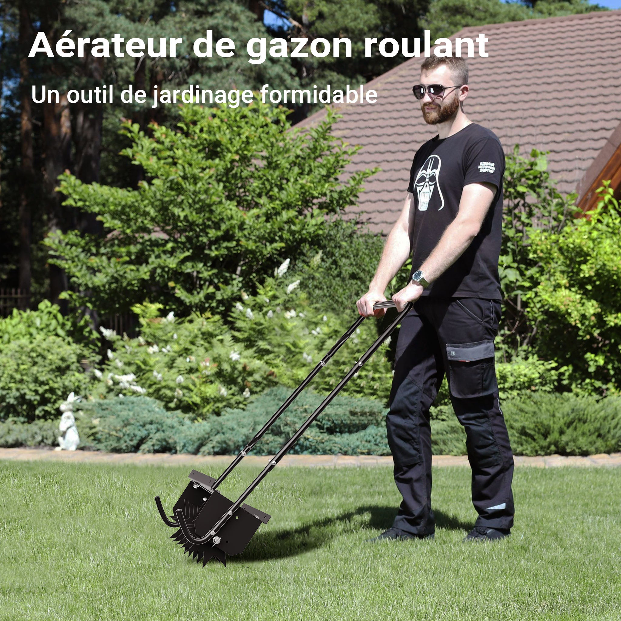 Aérateur de Gazon rotatif 5 pointes Noir Profondeur 2,5 pouces 44 x 20,3 x 100 cm 6,3 kg Lestage 15,8kg max. largeur de travail 16