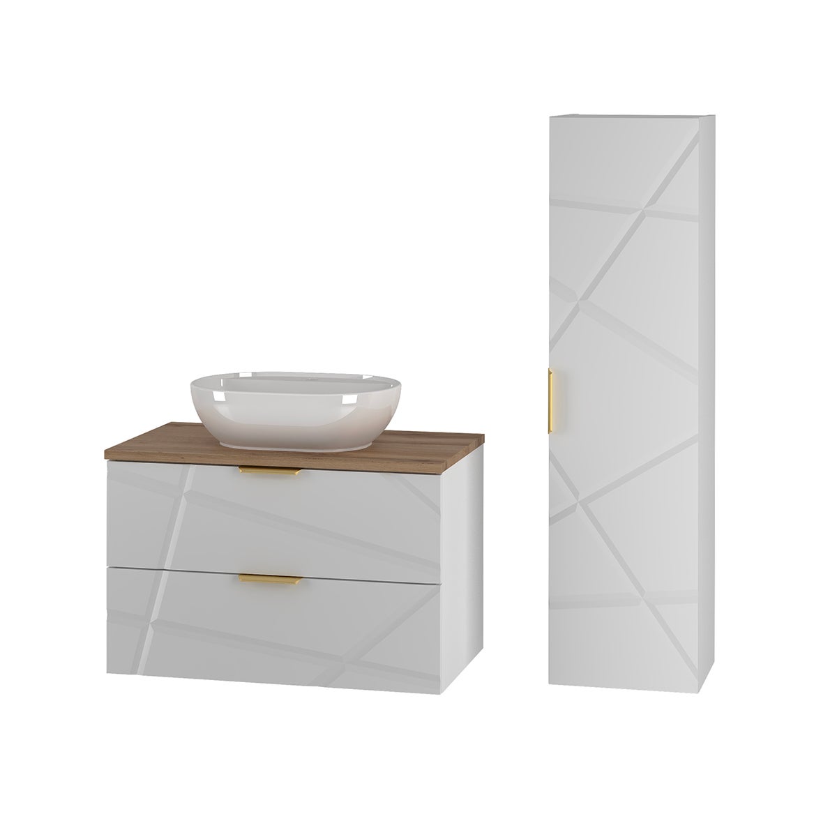 Conjunto de mueble lavabo individual 80cm y columna aurora blanco y madera