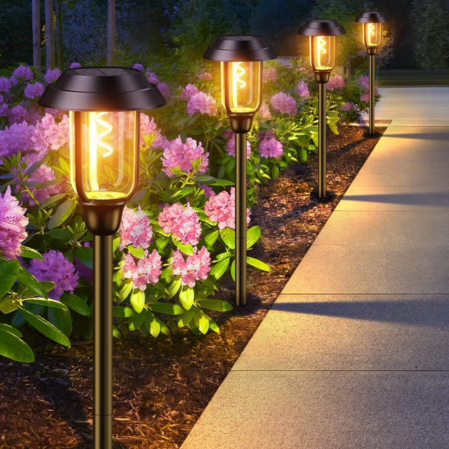 Lampes Solaires Extérieures Linxor à Planter - Lot De 2, 4 Ou 8, LED Blanc Chaud, Noir, IP44