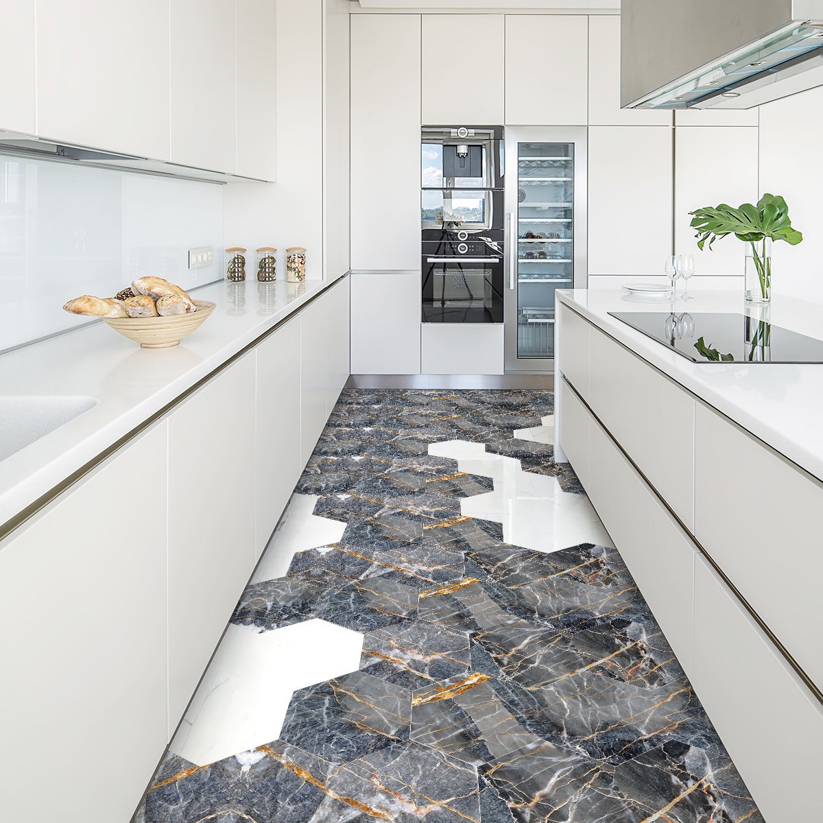 Vinilo baldosas de mármol suelo torino antideslizante - adhesivo pared - sticker revestimiento - 1 adhesivo 60x135cm-10stickershexagones30x26cm