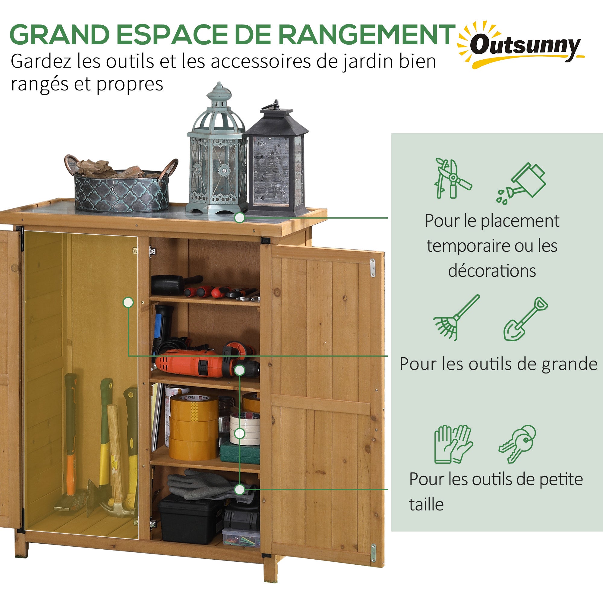 Armoire de jardin en sapin jaune Outsunny - 4