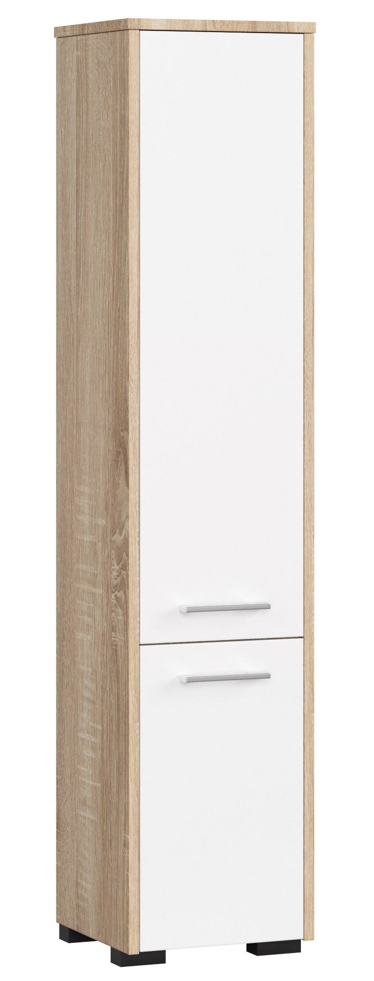 Wolnostojąca szafka łazienkowa: 2 drzwi, 5 półek, dąb sonoma | biały, szer.: 30 cm, wys.: 140 cm, gł.: 30 cm.