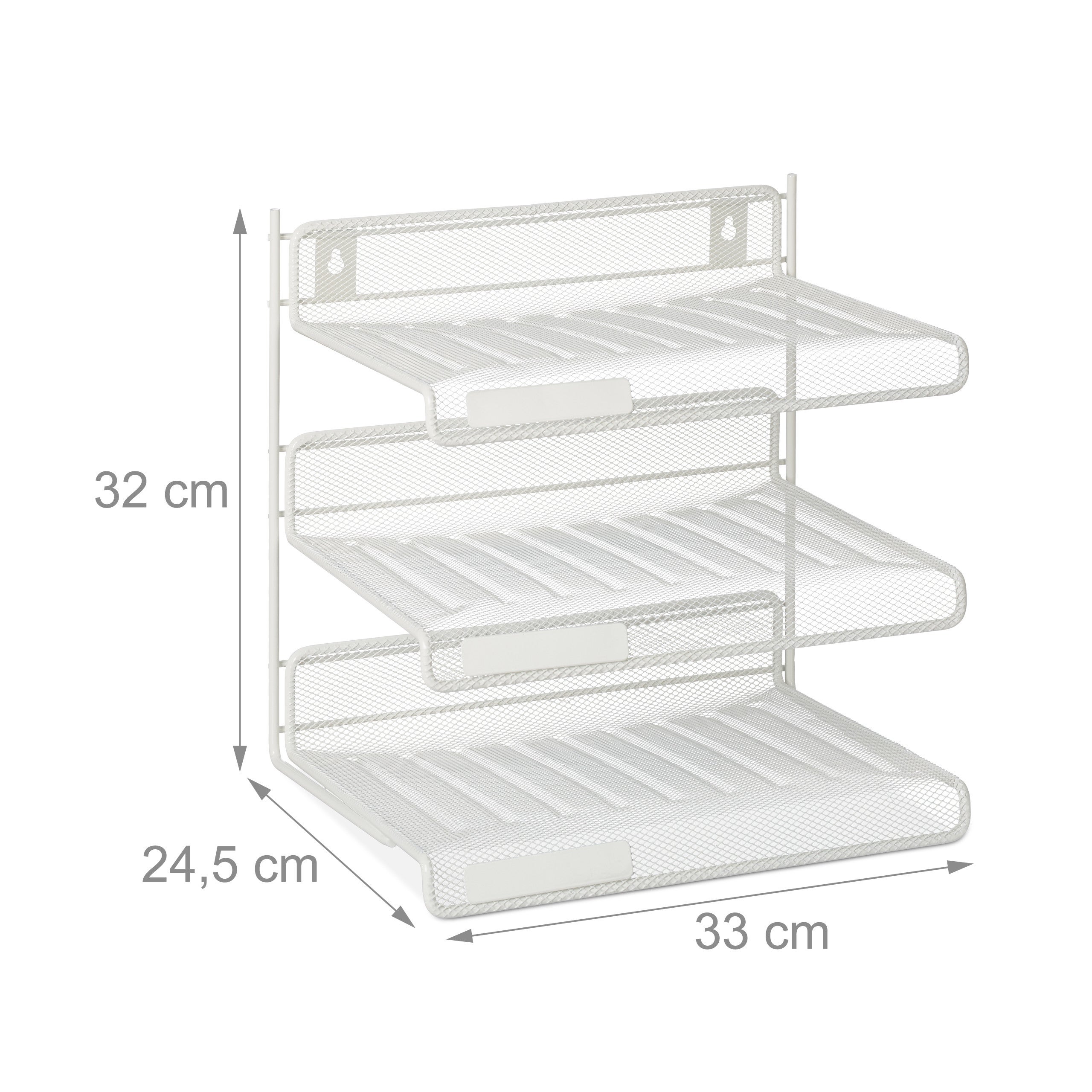 Relaxdays Organizer Portadocumenti in Acciaio, 3 Vaschette, Portalettere A4, da Parete HLP: 32 x 33 x 24,5 cm, Bianco - 4