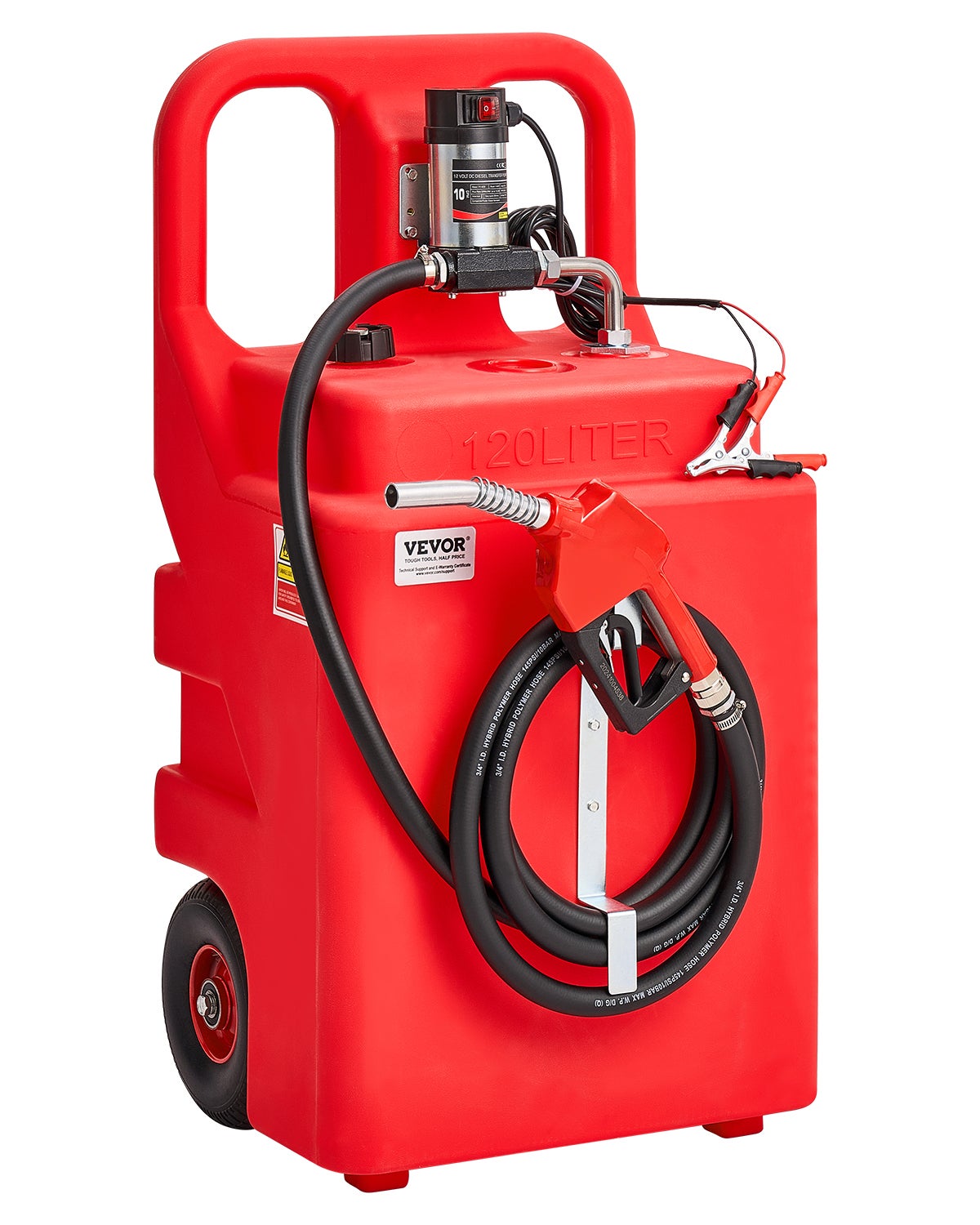 Rezervor de combustibil VEVOR 121 L, butoi diesel și kerosen pe roți, pompe 12V CC 37,8 L/min, conductă 4 m, buton oprire automată, pentru bărci