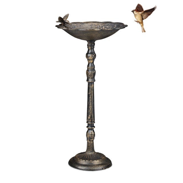 Relaxdays Abreuvoir à oiseaux sur pied, en fonte, 100 cm, résistant gel et pluie, style