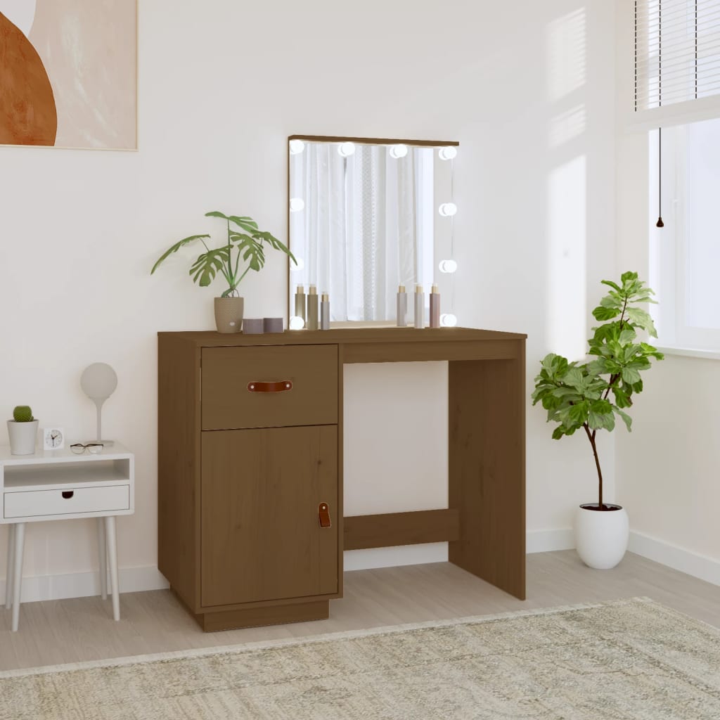 Toaletka z LED, miodowy brąz, 95x50x133,5 cm, drewno sosnowe vidaXL