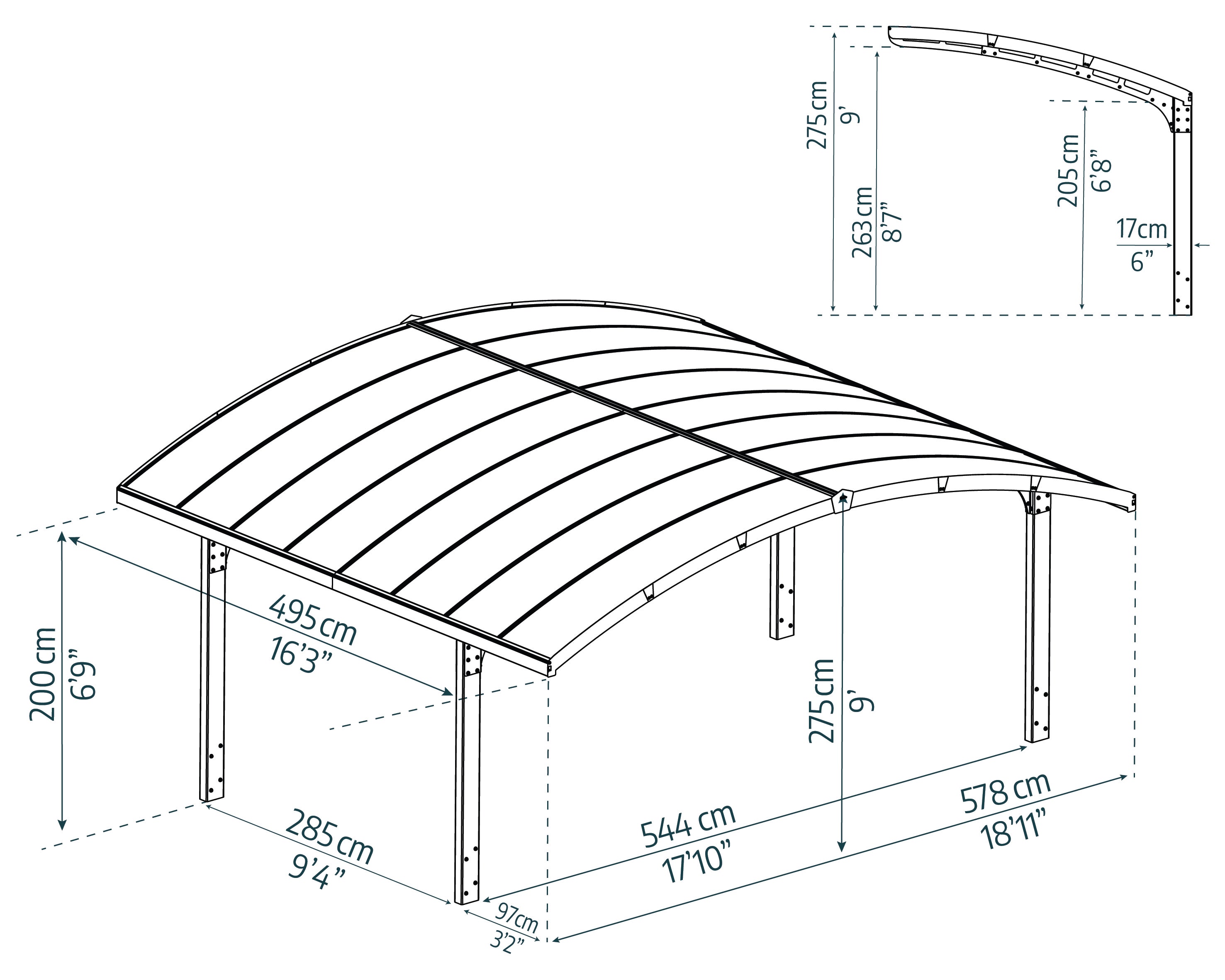 Carport Double Arizona Wave 4,95 x 5,78 m Gris Canopia - 7