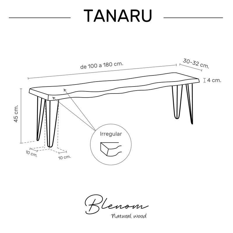 BLENOM Banc en bois massif durable Tanaru Chêne Antique bord irrégulier 180x31-33x45cm WN - 4