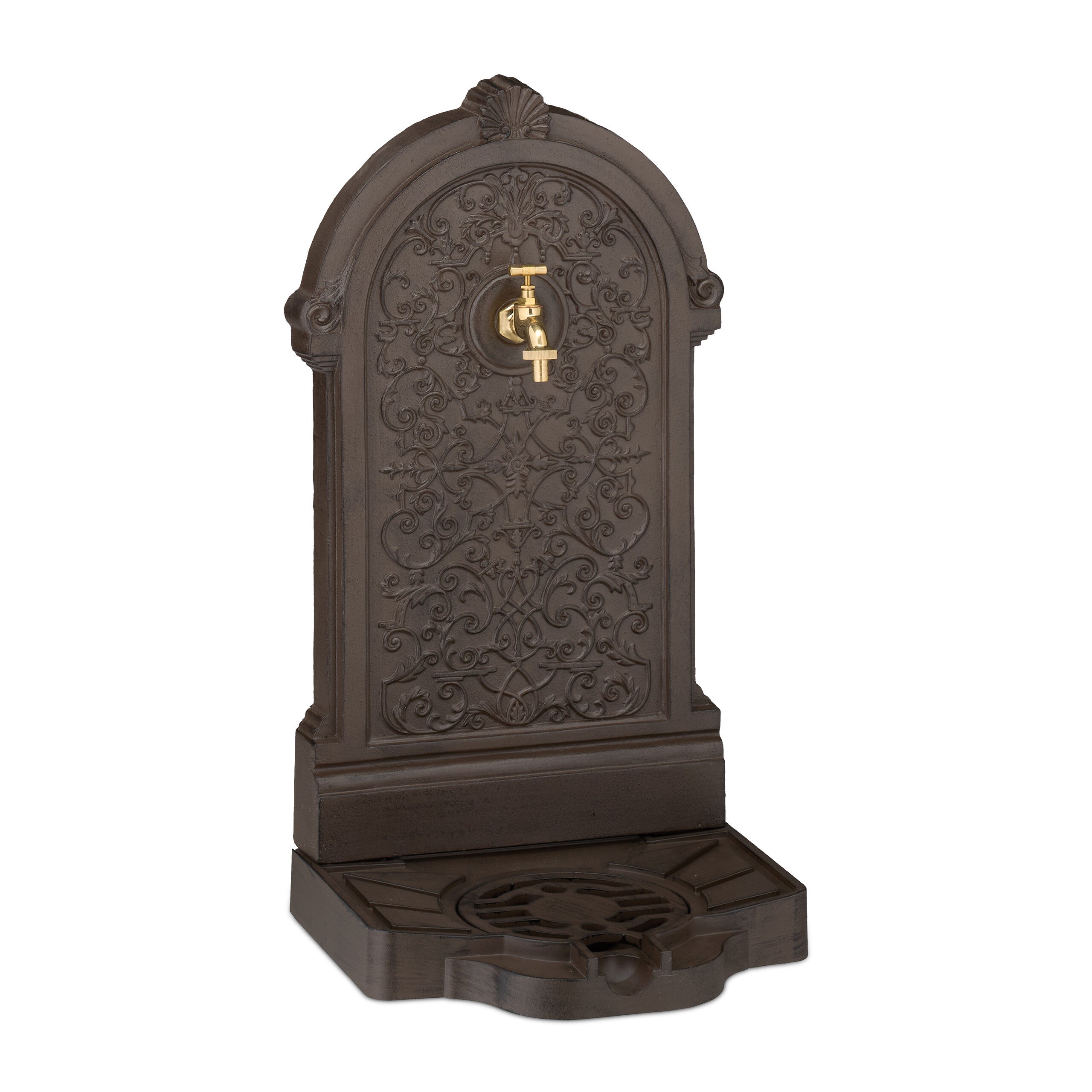 Relaxdays Fontaine Extérieure Design Nostalgique - Robinet Et Bac, Fonte Aluminium, 82,5x32x33 Cm