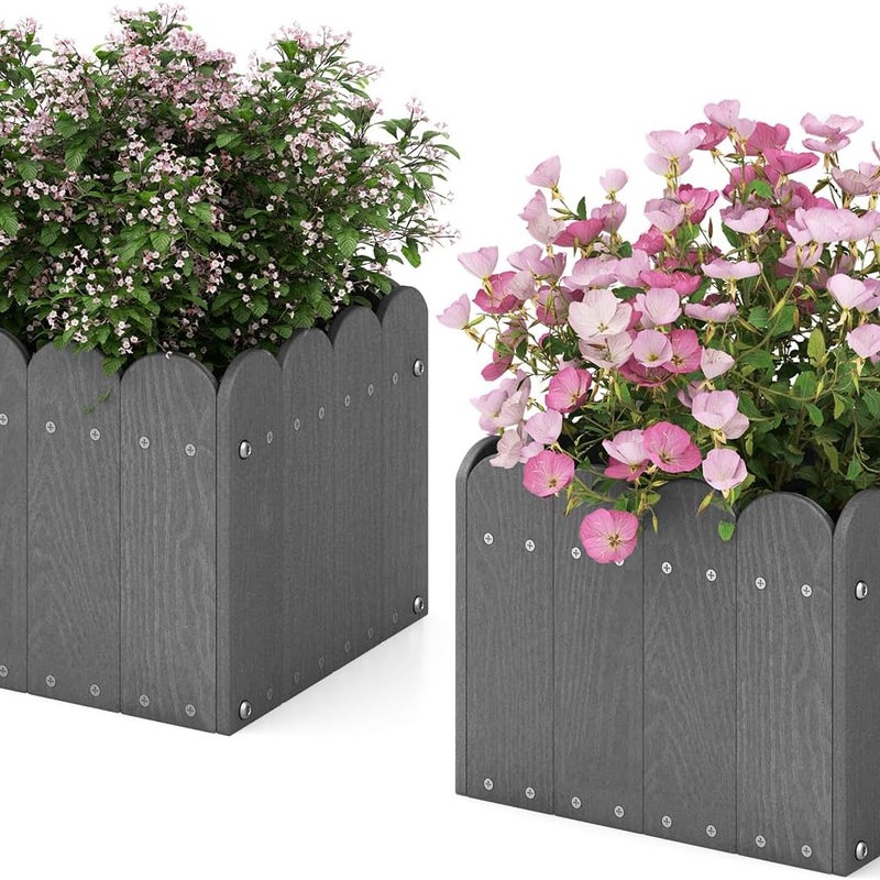 2 donice na rośliny, odporne na warunki atmosferyczne, HDPE, prostokątna skrzynka na kwiaty z otworami odpływowymi, (32 x 30 x 25 cm, szara)